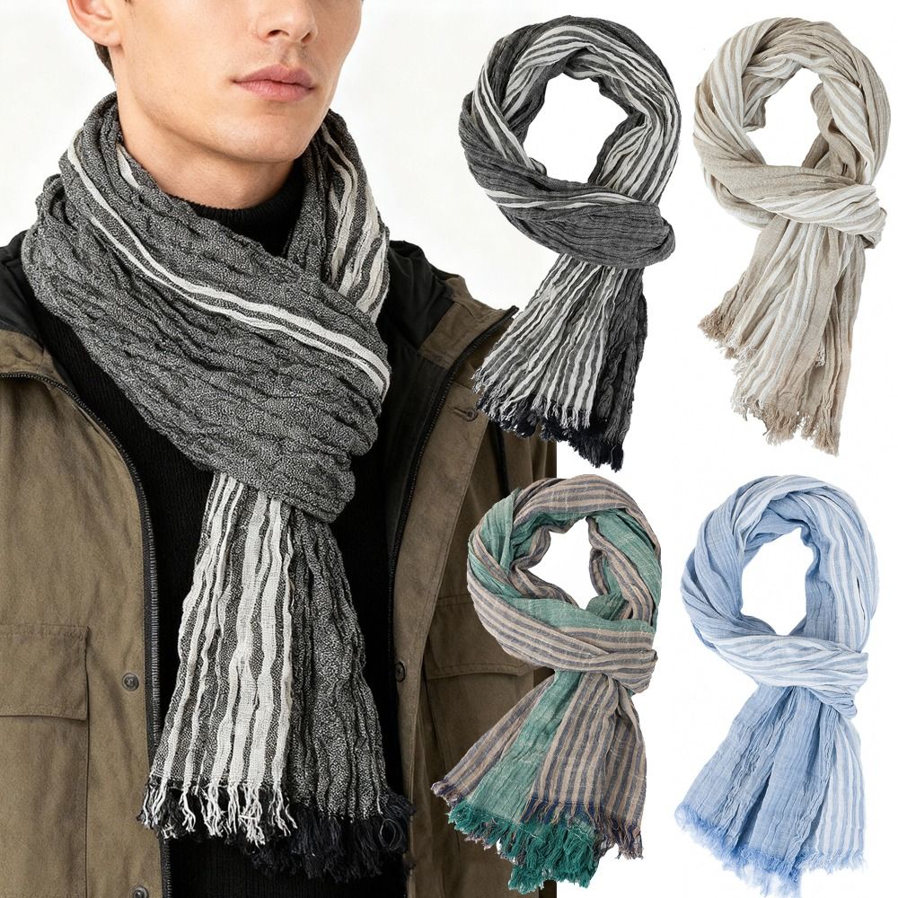 Cotton Linen Yarn-dyed Winter  - đánh giá và giá Wool Scarf Men